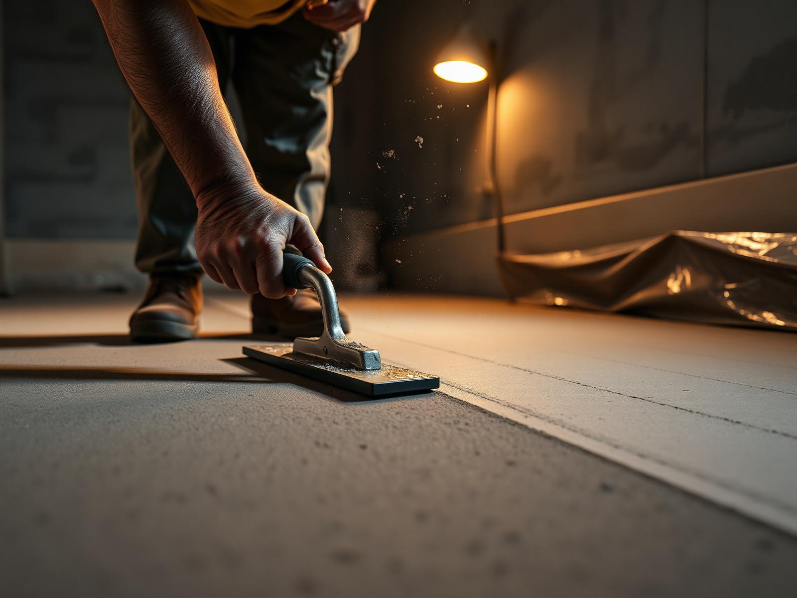Materiali di cantiere: rasatura, lampada e attrezzi durante la posa
